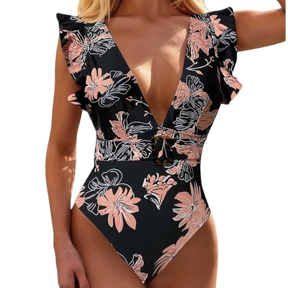 Avanova Deep V-Neck Ruffled One Piece Swimsuit NWT - Picture 1 of 6